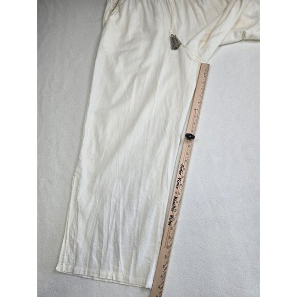 Melissa Paige White Linen Blend Drawstring Pants XL With Tassels Boho - Picture 4 of 5